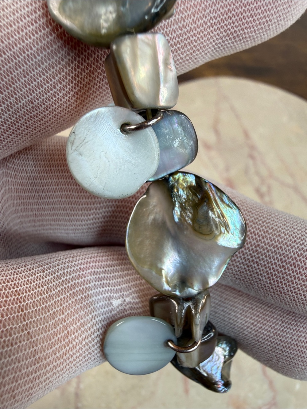 Iridescent Shell Disc Stretch Bracelet - Women Jewelry - Picture 8 of 8